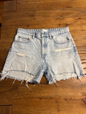 Zara Light Blue Distressed High-Rise Denim Shorts